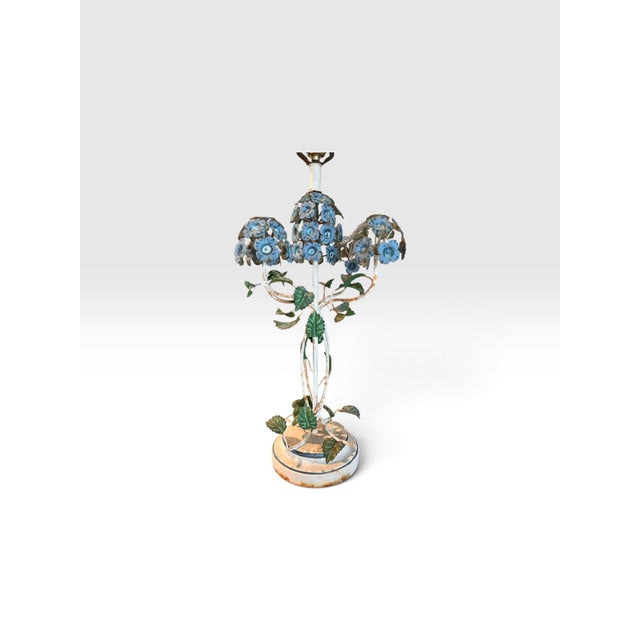 Metal Vintage Italian Hand-Painted Tole Floral Table Lamps, Made in Italy - a Pair For Sale - Image 7 of 12
