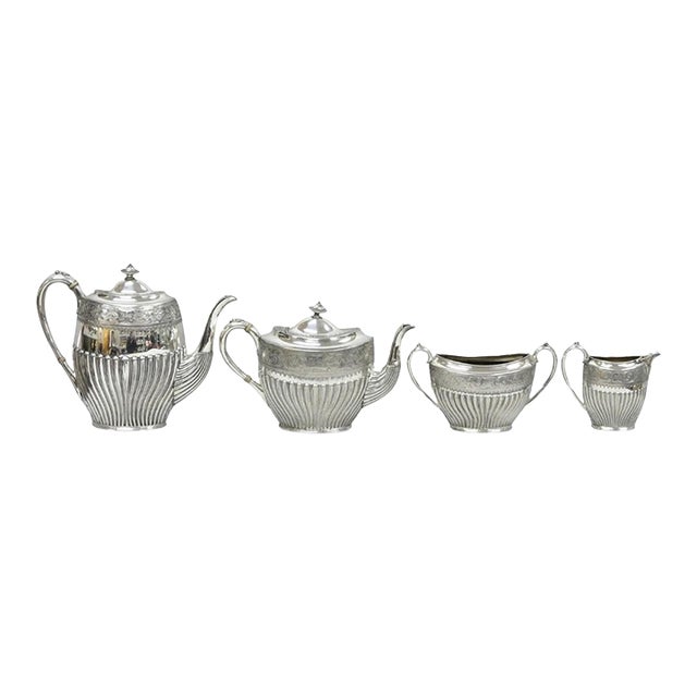 Antique James Dixon & Sons 4186 Victorian Silver Plated Tea Service Set - 4 PCS For Sale