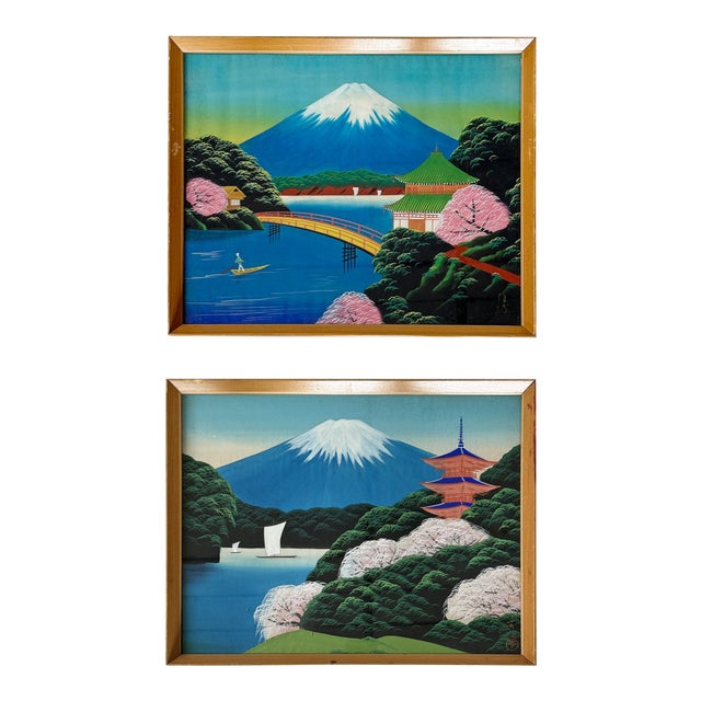 Vintage Japanese Landscapes Reproduction Prints - A Pair For Sale