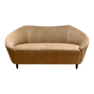Mid-Century Italian Style Settee in Mustard Velvet For Sale