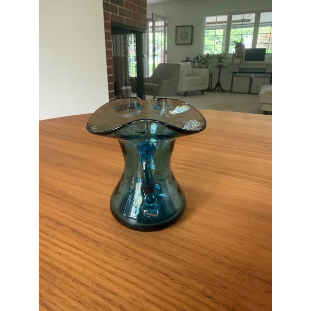 Rainbow Art Glass Hand-Blown Cerulean Blue Mini Pitcher / Creamer — Huntington, Wv, C. 1954–1973 For Sale - Image 4 of 6