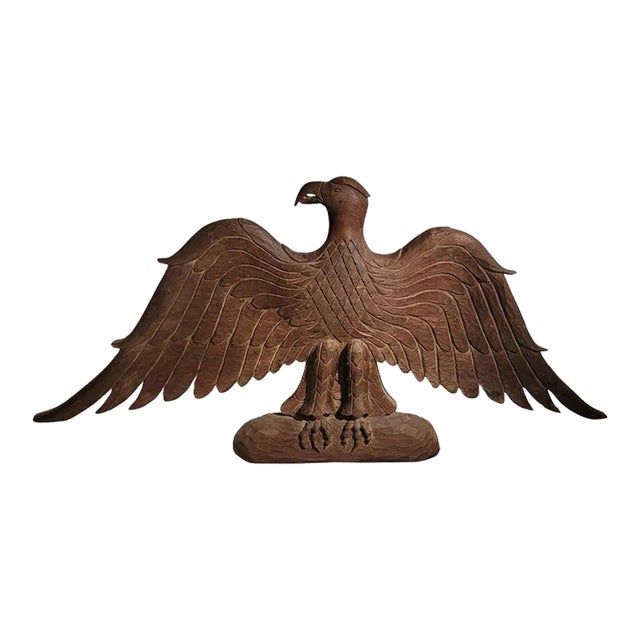 Hand Carved Wooden Plaque Eagle on Custom Wooden Base For Sale