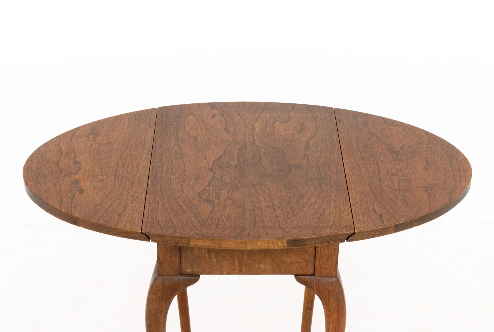 Queen Anne Style Walnut Drop Leaf Oval Side Table | Chairish