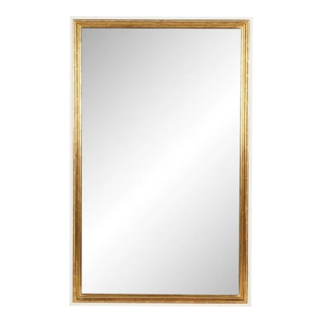 Mid 20th Century Modern Designer Giltwood Mirror With White Lacquer Boarder For Sale