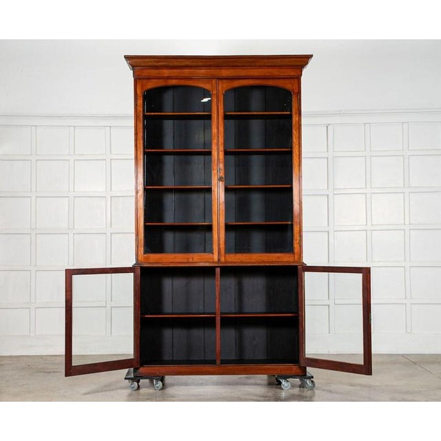Circa 1870 large 19thc english mahogany glazed library bookcase together w151.5 x d42.5 x h261 cm base w142 x d37.5 x h92...