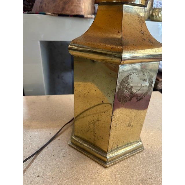 Metal Vintage Brass Geometrical Lamp With Lampshade For Sale - Image 7 of 7