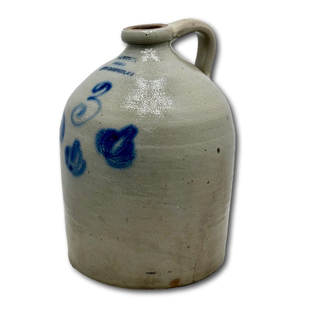 Excellent Antique American Blue Decorated 3 Gallon Stoneware Jug by Alfred J Buttler New Brunswick New Jersey - Circa 1860s For Sale - Image 4 of 18