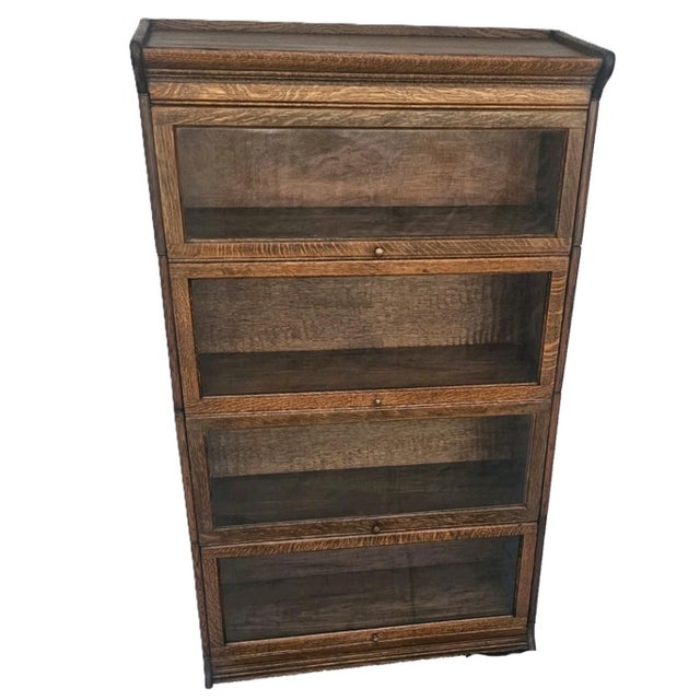 Antique Quarter Sawn Oak Barrister Bookcase 4 Stack Mission Lawyer Bookcase C1900 For Sale - Image 15 of 18
