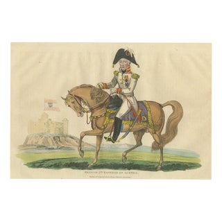Richard Evans, Emperor Francis II of Austria Riding Before a Hilltop Castle, Hand Colored, 1815, Engraving For Sale