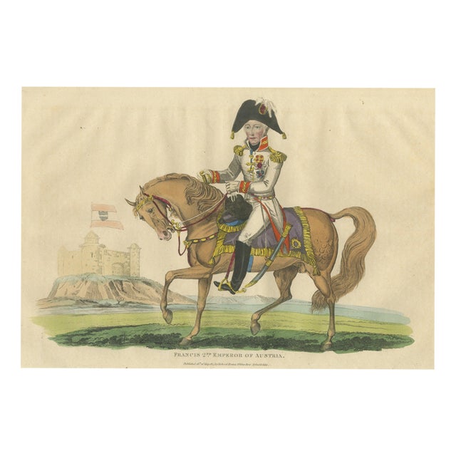 Richard Evans, Emperor Francis II of Austria Riding Before a Hilltop Castle, Hand Colored, 1815, Engraving For Sale