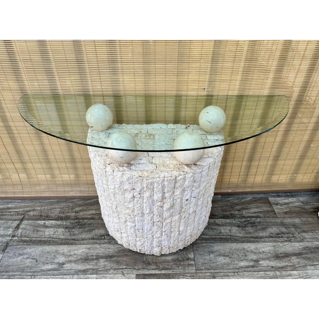 Postmodern Natural Mactan Stone Entry Console Table With Wall Mirror. C 1990s For Sale In Miami - Image 6 of 12