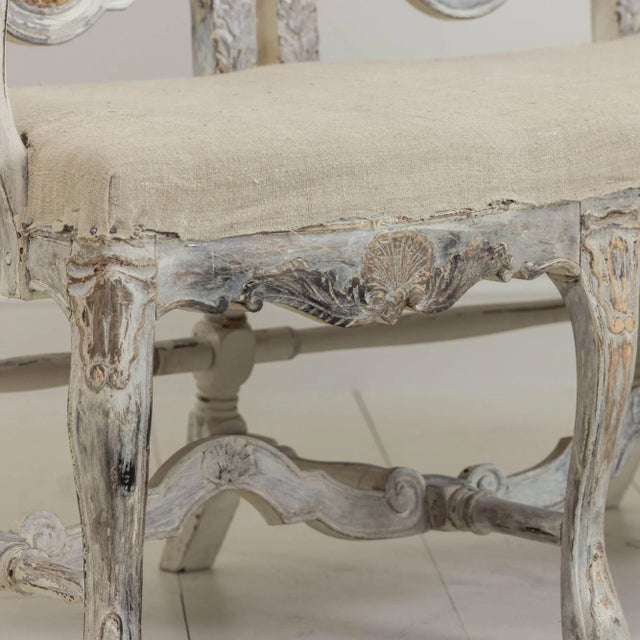 Linen 19th Century Swedish Rococo Settee or Sofa Bench in Original Paint For Sale - Image 8 of 12