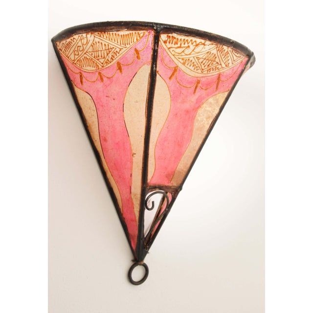Handcrafted Moroccan Tribal Art Wall Sconce, Hide & Iron, 1980s Design For Sale - Image 4 of 8