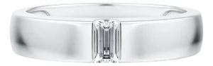 Tension Set Platinum Wedding band with Emerald Cut diamond