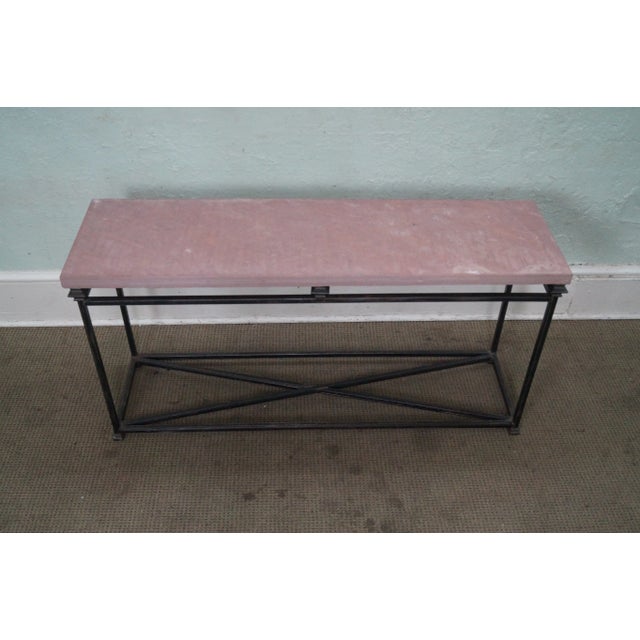Quality Iron Base Console Table w/ Slate Top AGE/COUNTRY OF ORIGIN: Approx 25 years, America DETAILS/DESCRIPTION: Quality,...