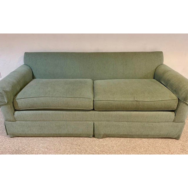 Textile Ethan Allen Classic Rolled Arm Skirted Sofa in Aqua Texturized Woven Fabric For Sale - Image 7 of 12