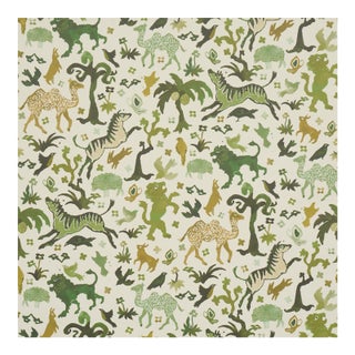 Schumacher x Happy Menocal Beasts Wallcovering in Green For Sale
