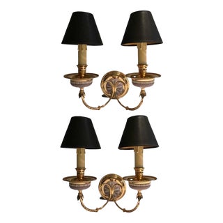 Postmodern Brass and Porcelain Wall Lights, Italy, 1970s, Set of 2 For Sale