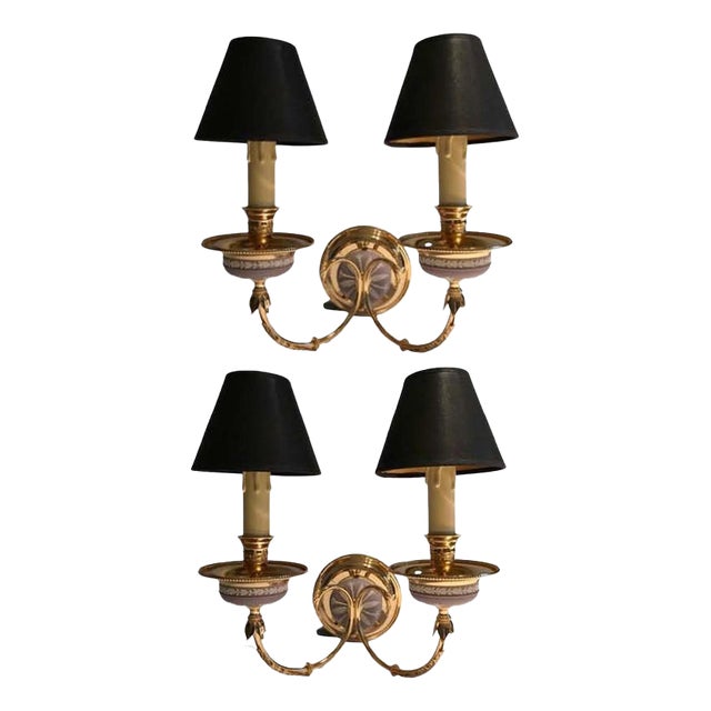 Postmodern Brass and Porcelain Wall Lights, Italy, 1970s, Set of 2 For Sale