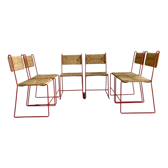 Chairs with Natural Straw Seats from Pirela Atelier, 1970s, Set of 6 For Sale