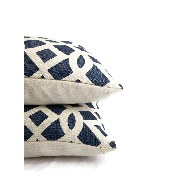 Contemporary Schumacher Imperial Trellis II Ivory and Navy Pillow Cover For Sale - Image 3 of 5
