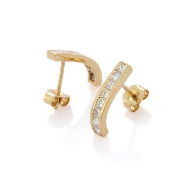 Art Deco Diamond Long Stud Earrings Handcrafted in 14kt Solid Yellow Gold - 2 Pieces For Sale - Image 3 of 5