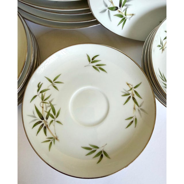 Metal 1960s Wentworth China “Bamboo” Japanese Porcelain Dinnerware Set With Platinum Trim – 44 Pieces For Sale - Image 7 of 12