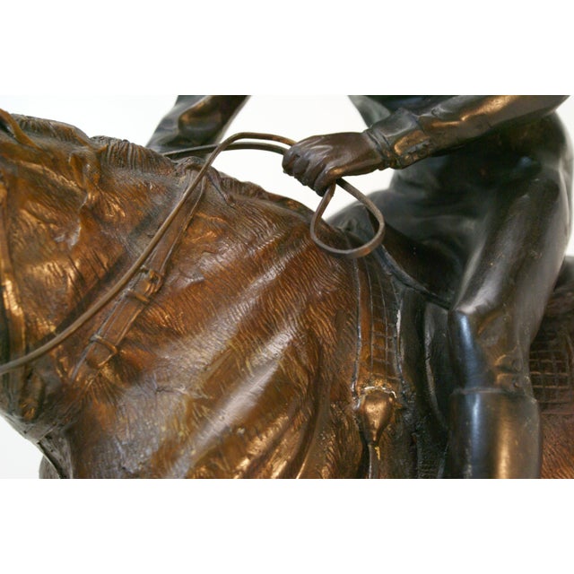 Bronze Large Bronze Jockey Rider on Race Horse Sculpture, 20th Century For Sale - Image 8 of 12