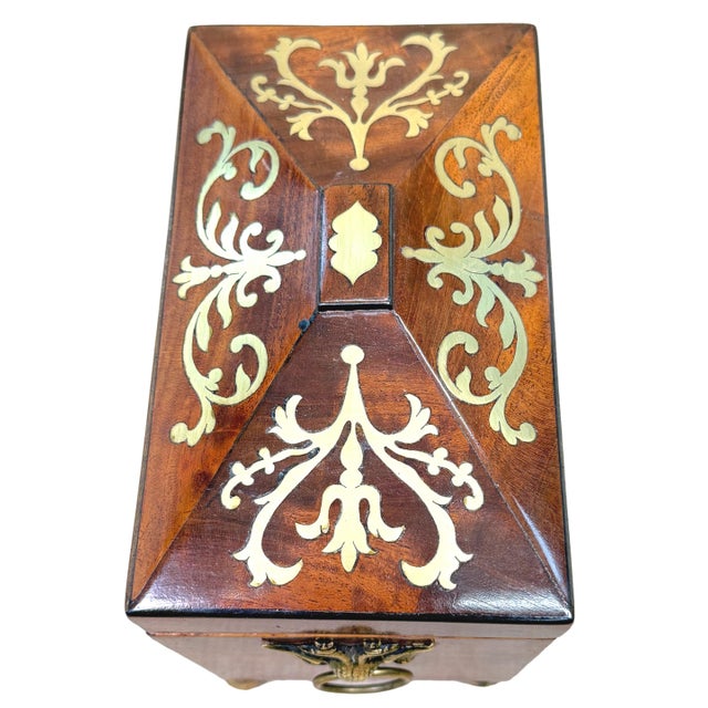 Regency Brass Inlaid Mahogany Tea Caddy, 1815 For Sale - Image 9 of 13