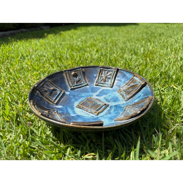 Vintage Handcrafted Studio Pottery Bowl With Raised Botanical Panels, 8” For Sale In Naples, FL - Image 6 of 12