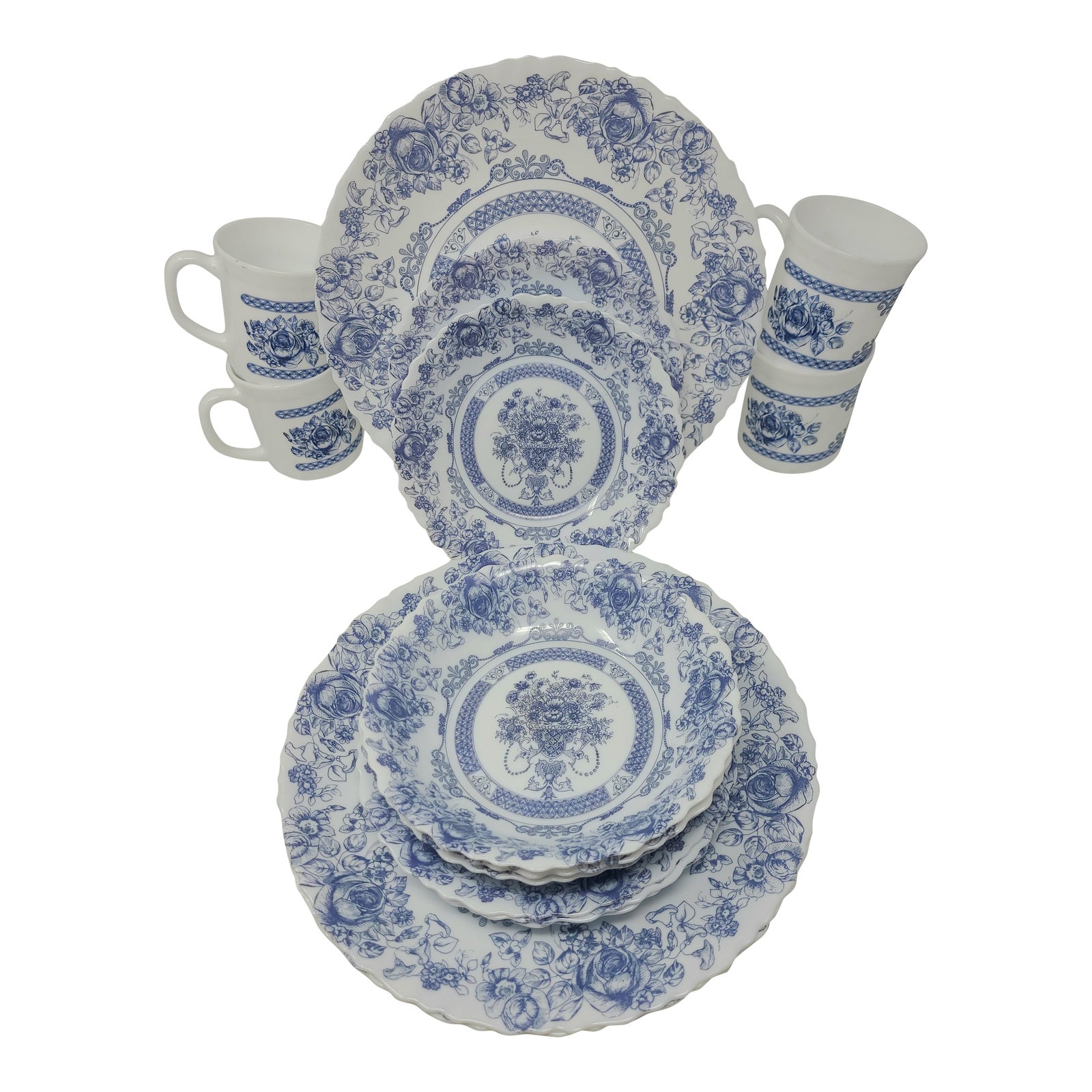 Vintage Arcopal Honorine Made in France Blue and White Milk Glass