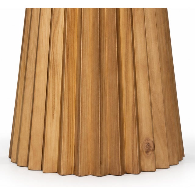 Beautiful natural warm pine wood round side table. Unique fluted pedestal base. Wonderful piece for a modern,...