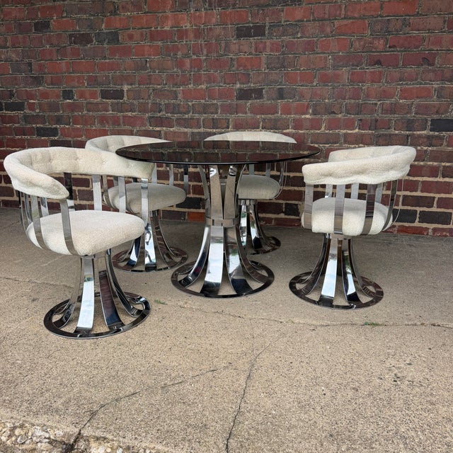 Vintage Russell Woodard Style Chrome Swivel Dining Set With Smoked Glass Top For Sale - Image 12 of 12