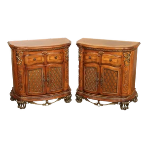 Michael Amini Venetian Collection Pair of Walnut Nightstands