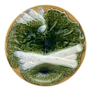 19th Century Majolica Asparagus Plate With Cabbage Leaves Creil & Montereau