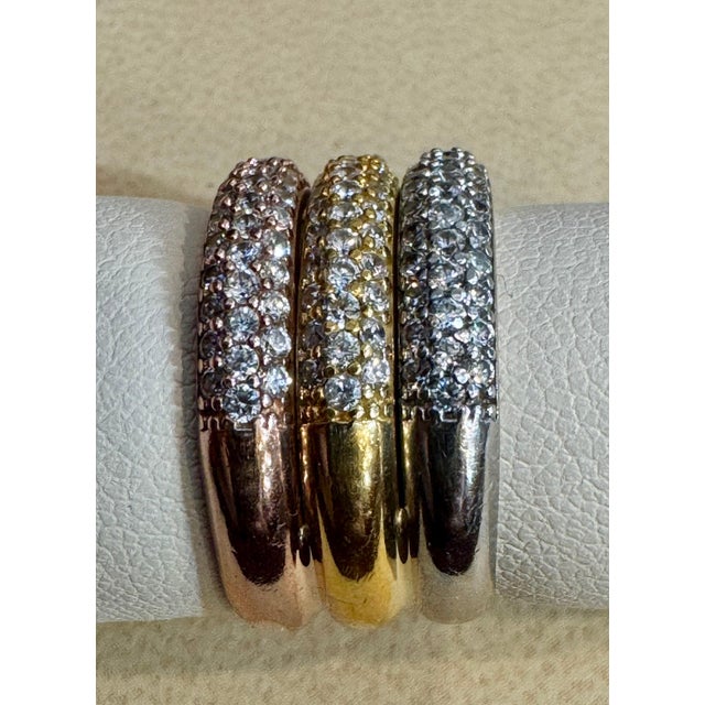 Metal 3 Carat Pave Set Diamond 3 Band in 14 Karat White , Yellow & Pink Gold , Size 7 For Sale - Image 7 of 18