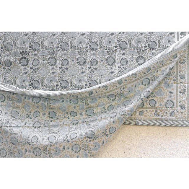 Textile Jardin Secret, Hand Blockprint Cotton Coverlet For Sale - Image 7 of 8