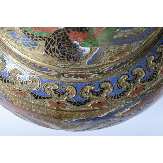 Bronze Bronze Urn With Cloisonne For Sale - Image 8 of 14