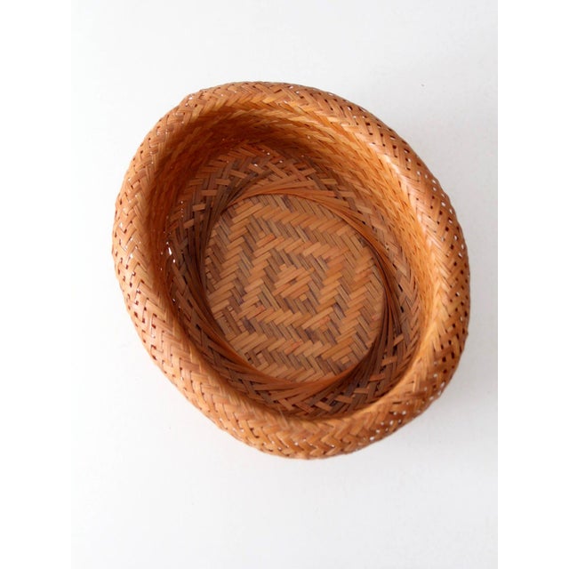 Vintage Woven Bamboo Basket Bowl With Rounded Sides For Sale - Image 9 of 14