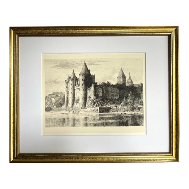 Antique French Etching of Chateau Josselin by Sadou For Sale