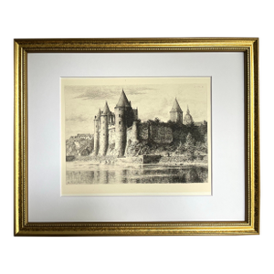 Antique French Etching of Chateau Josselin by Sadou