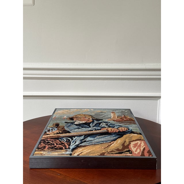 Textile 1950s Fisherman Framed Needlepoint For Sale - Image 7 of 10