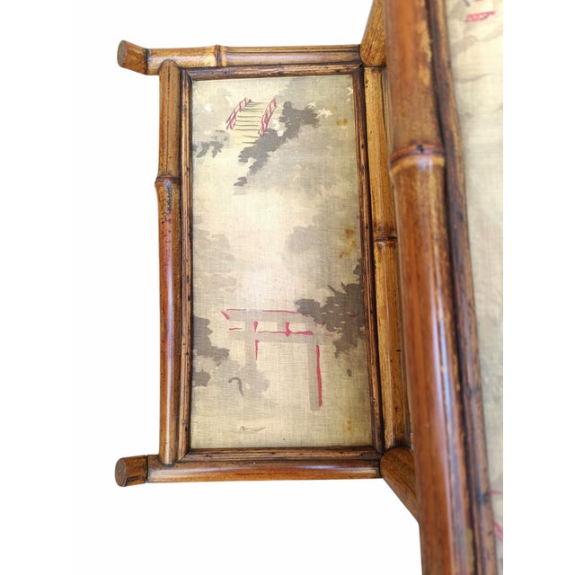 Bamboo Etagere with Silk Shelves Painted with Asian Motifs attributed to Alfred Perret and Ernest Vibert, France, 1900s For Sale - Image 10 of 11