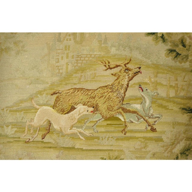 Beige Antique French Louis XIV Style Needlepoint Tapestry Carved Walnut Arm Chair Pair For Sale - Image 8 of 18
