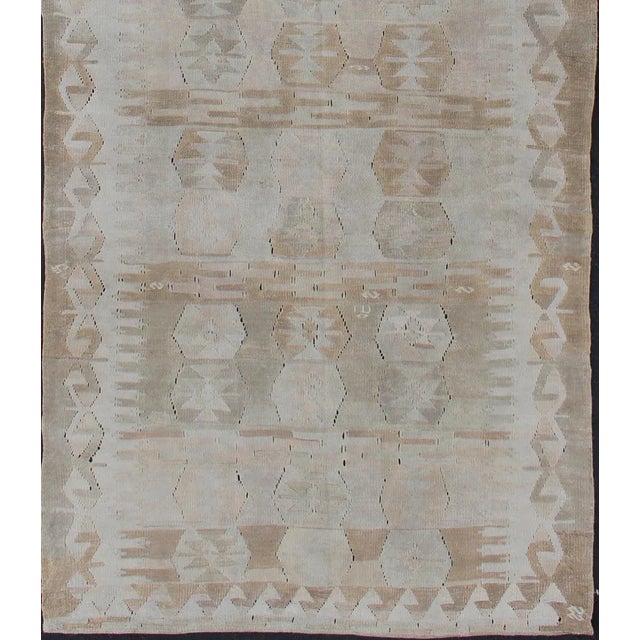 Geometric design flat-weave Kilim antique runner from Turkey in neutral, muted colors, Keivan Woven Arts / rug en-359,...