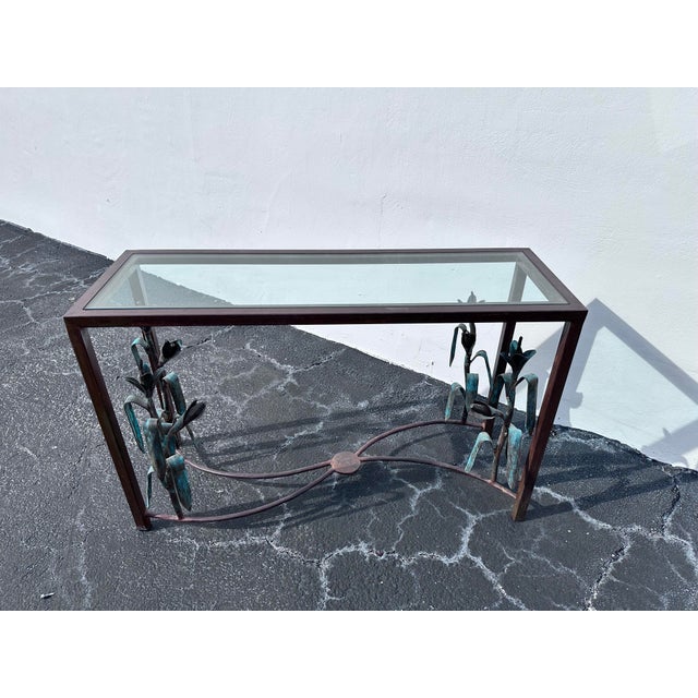 Bronze Sculptural Brutalist Bronze & Verdigris Tone Console Table Giacometti Style For Sale - Image 8 of 9