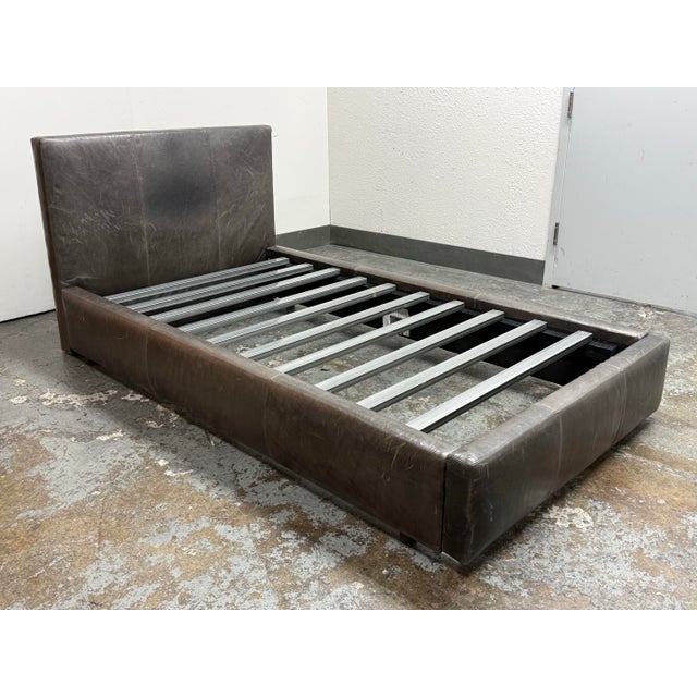 Modern Twin Size Room & Board Wyatt Leather Bed Frame For Sale - Image 3 of 12