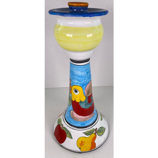 Pair Italian Hand-Painted Ceramic Candlesticks by Nino Parrucca, Whimsical For Sale - Image 4 of 13