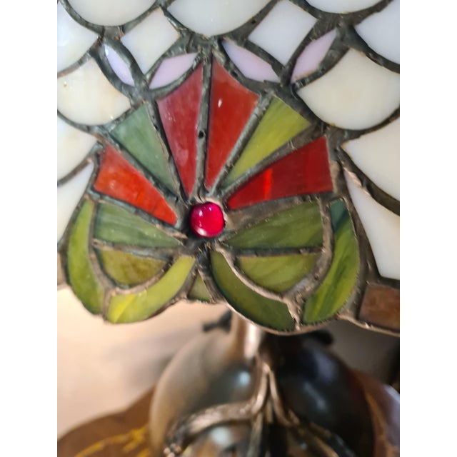 Art Nouveau Bronze Caryatid Lamp with Stained-Glass Glass Shade in the style of Tiffany, 1900s For Sale - Image 9 of 14