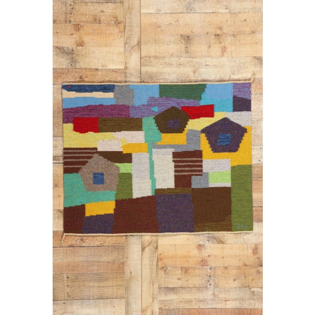 Signed Vintage Swedish Pictorial Rollakan Rug - 03'10 X 03'01 For Sale - Image 10 of 10